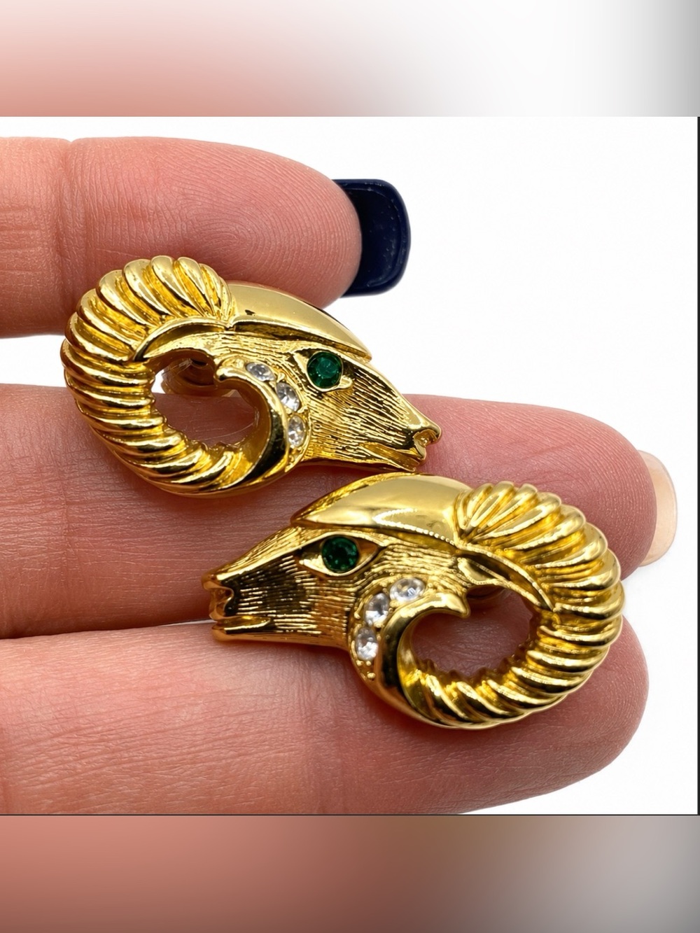 Kenneth Jay Lane Ram’s Head Earrings 1980’s Vintage (Susan Caplan Rediscovered) - Picture 5 of 10